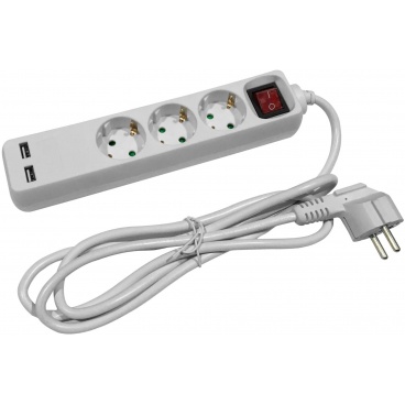 Entac Πολύπριζο 3 Θέσεων & 2 USB με διακόπτη & καλώδιο 1.5m 3x1.5mm² Λευκό (ESE1.5G3-1.5-SW-USB)